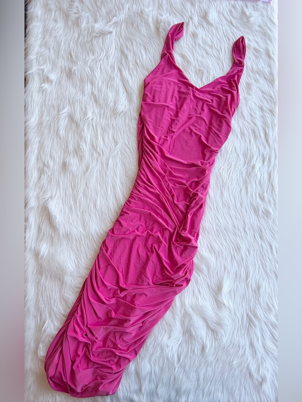NWT Missguided Tall Ruched Bodycon Maxi Dress Hot Pink Magenta US 6